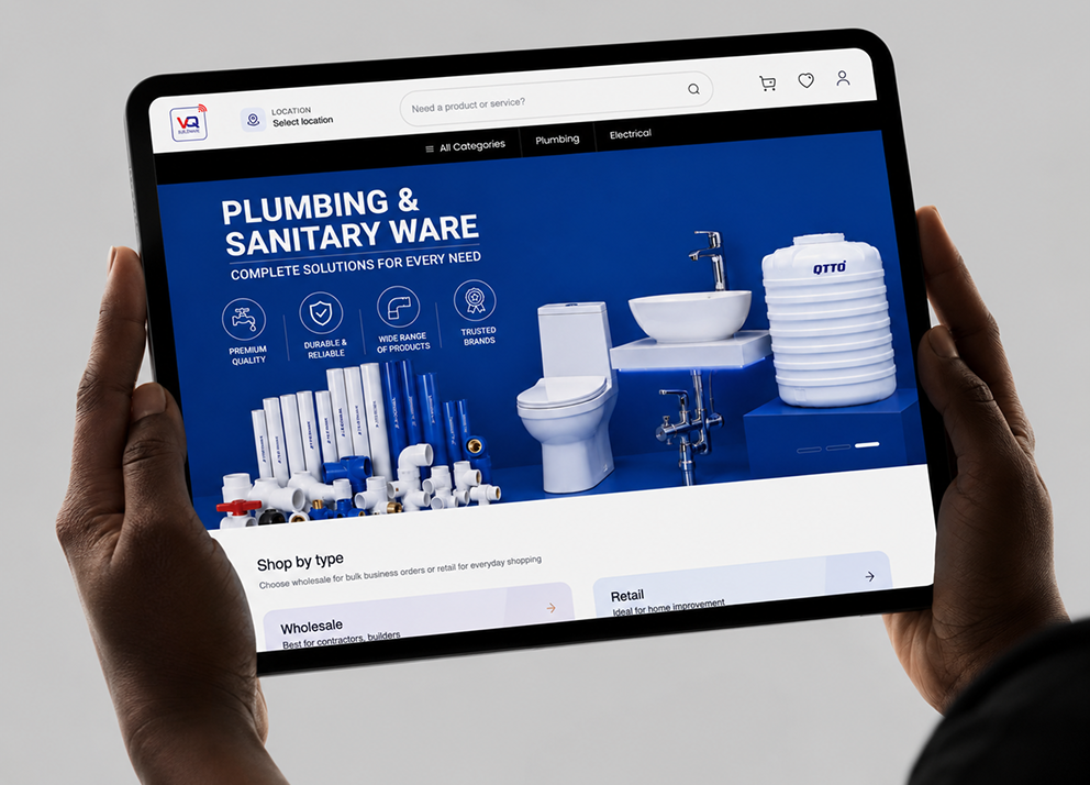 Online shop on a tablet — search, cart, and product storefront